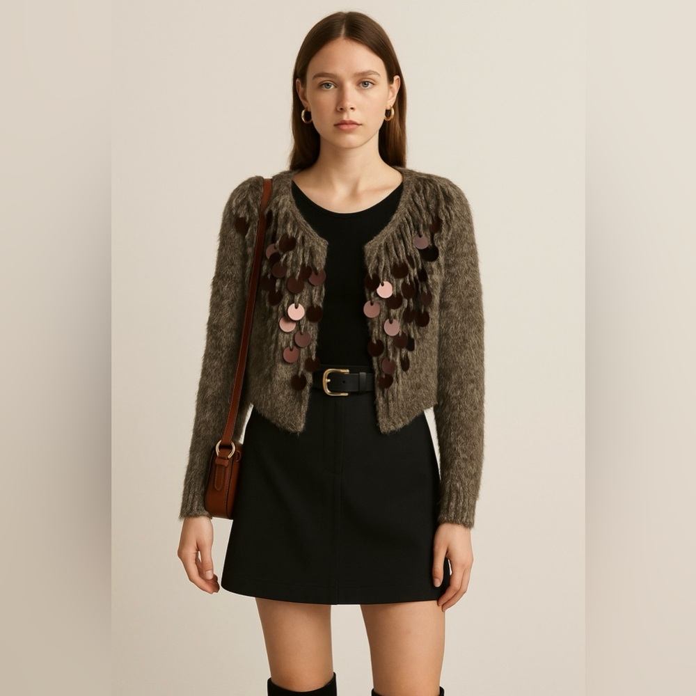Ciel S shaggy Cardigan sweater dark academia  fringe embellished festival boho